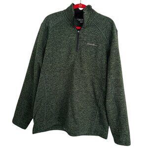 Eddie Bauer Mens 1/4 zip Knit Sweater Fleece lined XL Green Heather